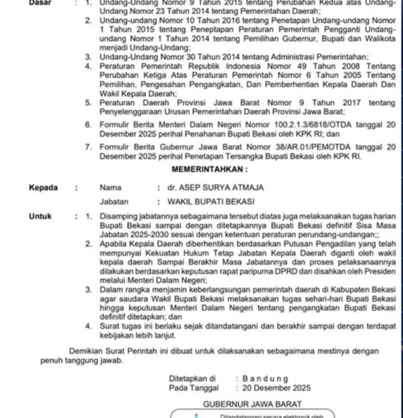 Gubernur Jabar Tunjuk Asep Surya Atmaja Resmi Jabat Plt Bupati Bekasi
