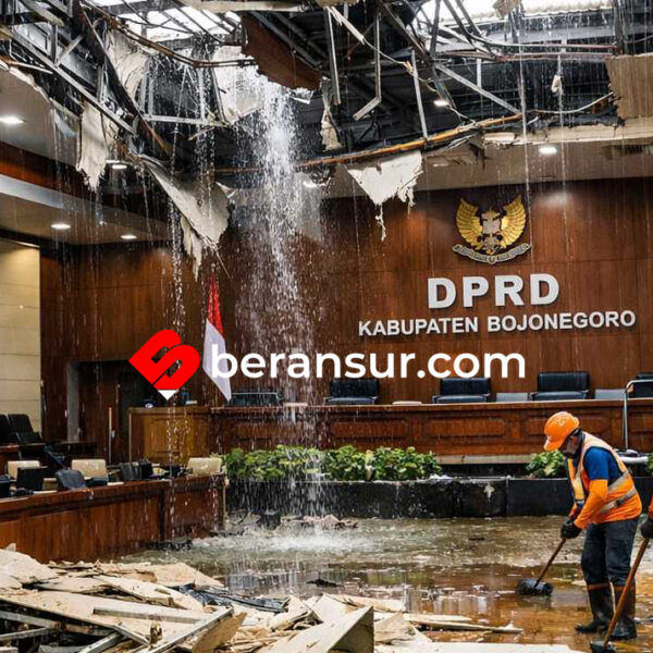 Atap Gedung DPRD Bojonegoro Ambruk Diterjang Hujan Deras