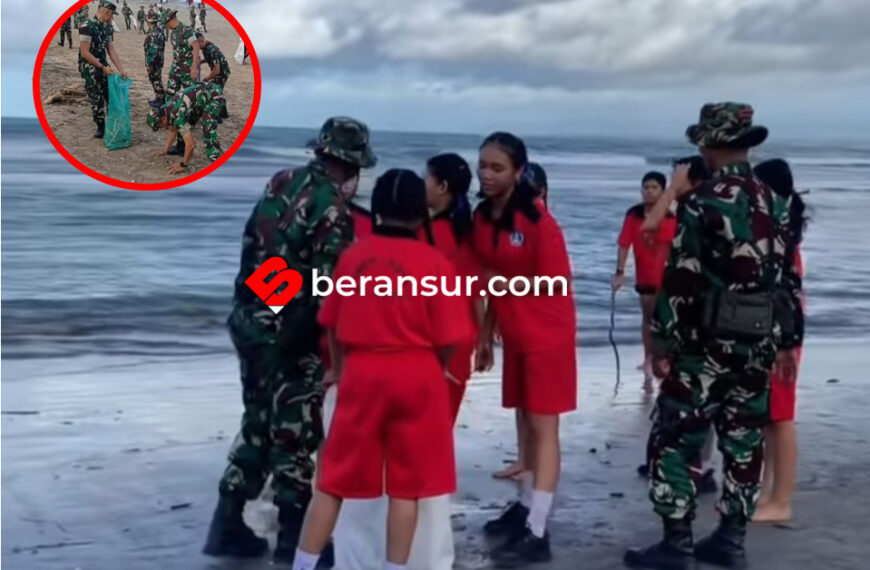 Respons Cepat Instruksi Presiden, TNI dan Pelajar Bersihkan Sampah di Pantai Kuta