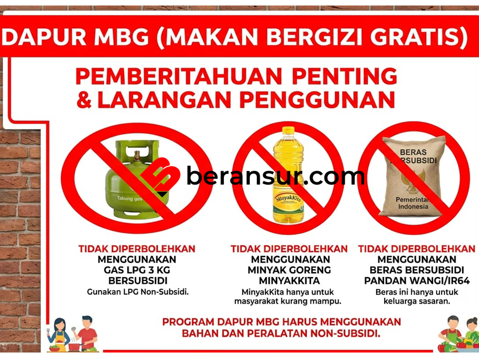 BGN Larang Dapur MBG Gunakan Barang Subsidi: Dari Gas Melon Hingga MinyaKita
