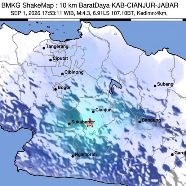 Cianjur Diguncang Gempa Tektonik Dangkal M 4,3, Guncangan Terasa Hingga Bandung dan Cibubur